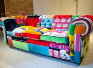 Sofa with bright upholstery.