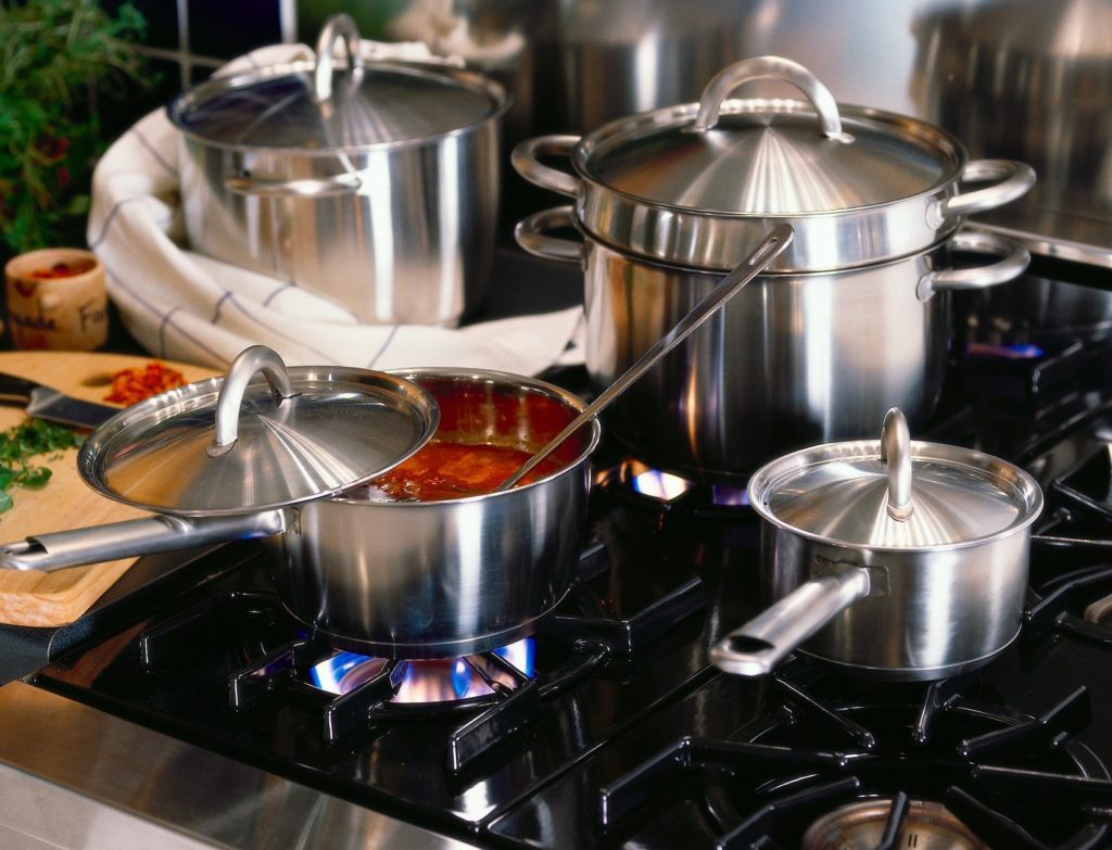 Stainless steel pan.