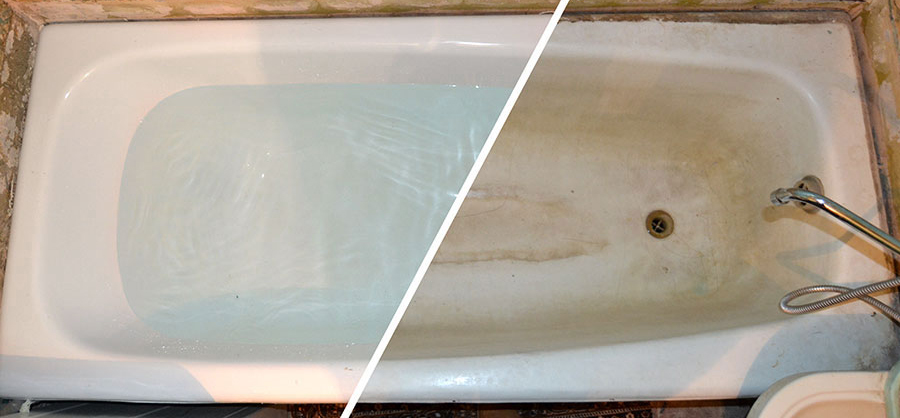 Bath before and after cleaning.