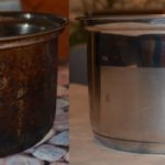 The pan before and after cleaning.