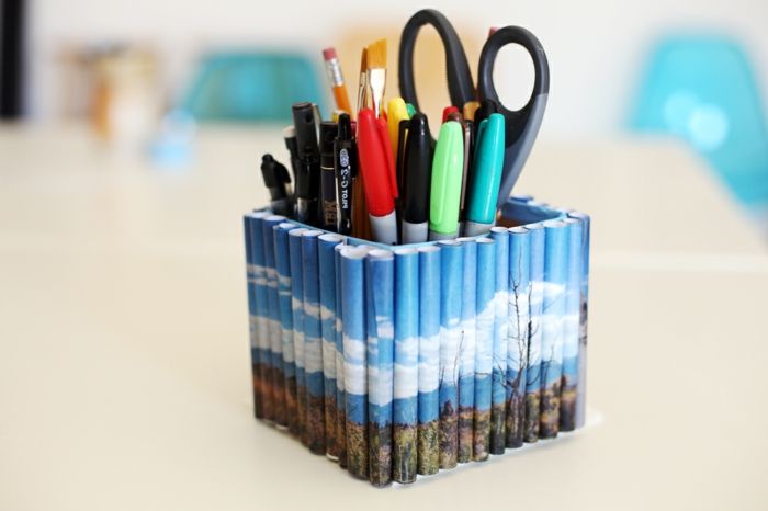 pencil holder made from old pens
