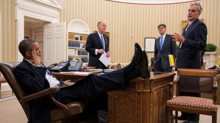 Obama put his feet up on the table