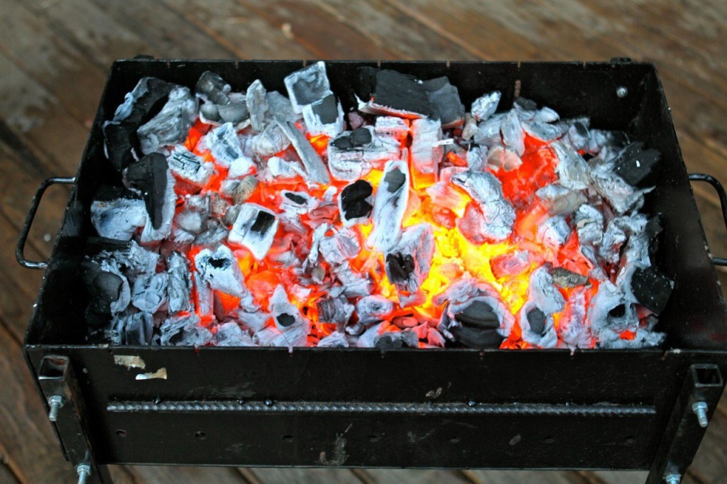 Coals in the grill.