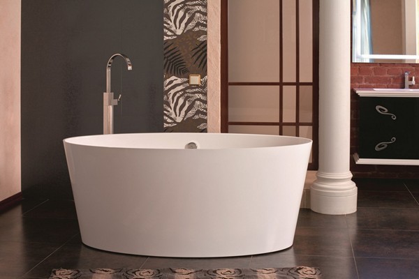 oval bathtub made of cast marble