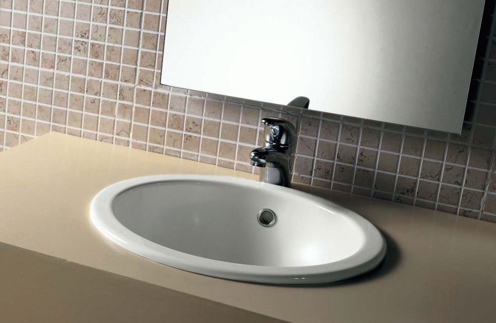 sink built into the bathroom.