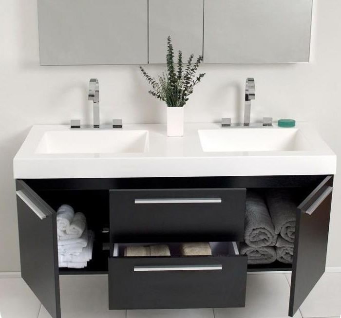 Two cabinets with a sink.