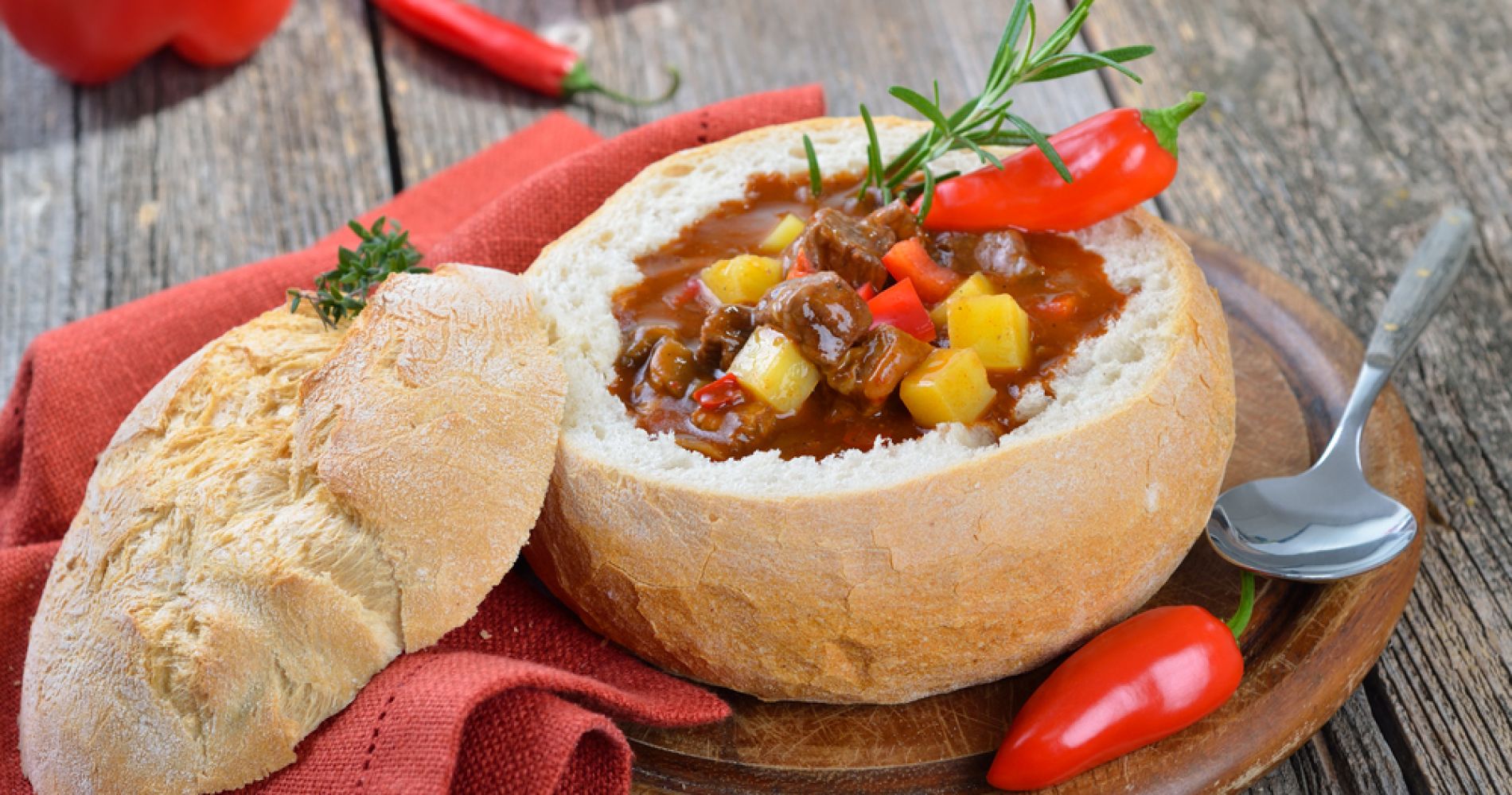 soup in a bread bowl