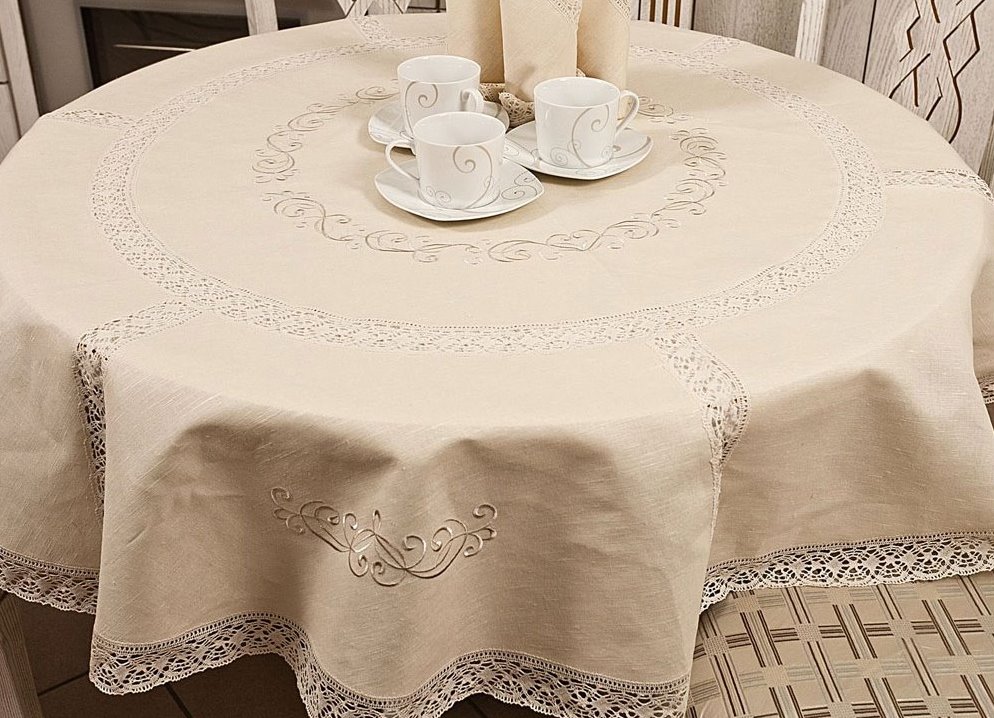 Tablecloth on the table.