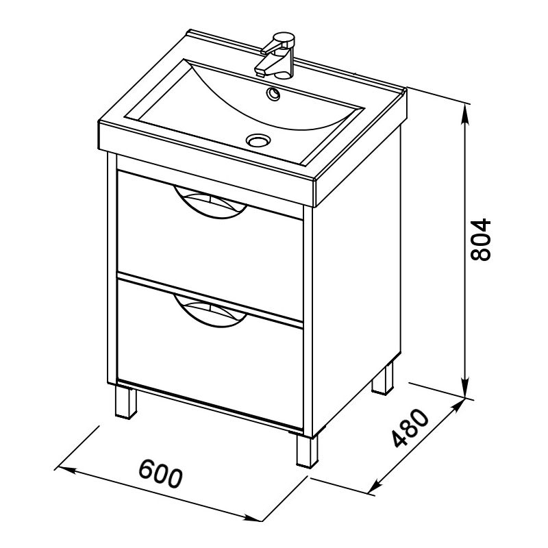 Dimensions of cabinets included with sinks.