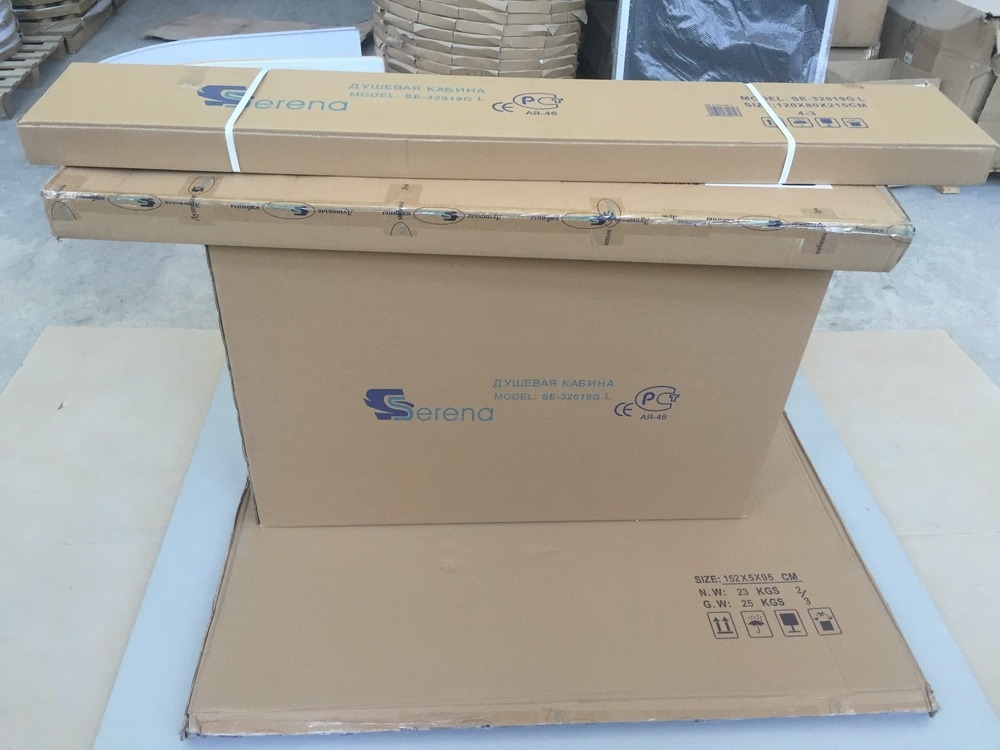 Packaged shower cabin.