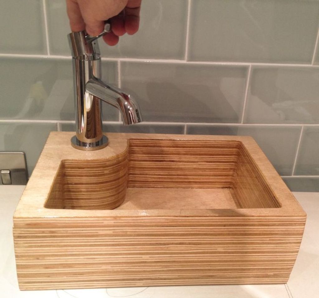 Homemade wooden sink.