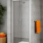 Glass shower doors.