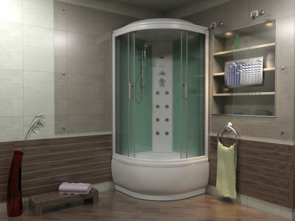 Enclosed shower stall.