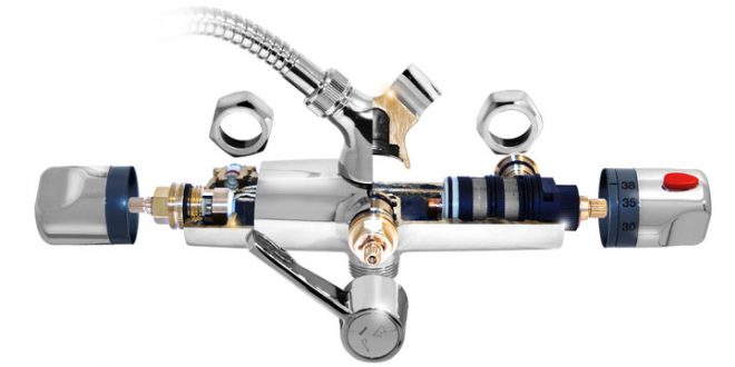 Disassembled mixer with thermostat.