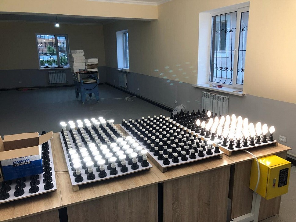 Energy saving lamps at the factory.