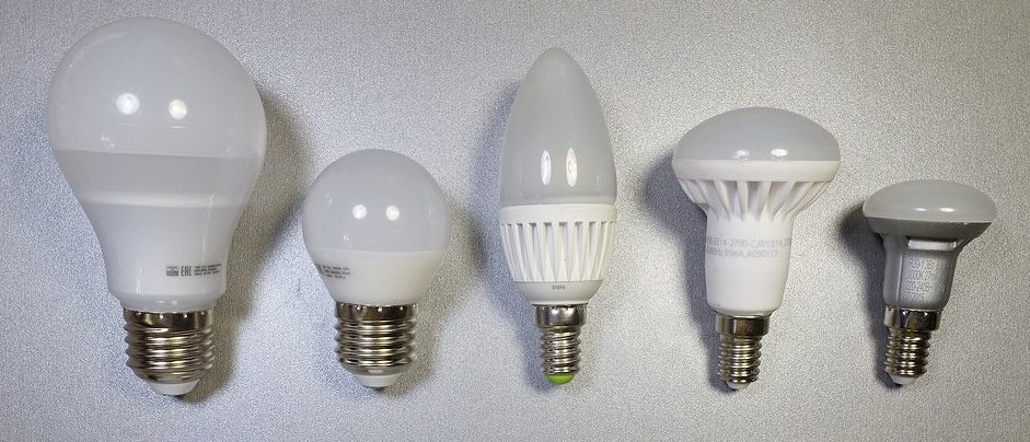 Energy saving lamps with different types of base.