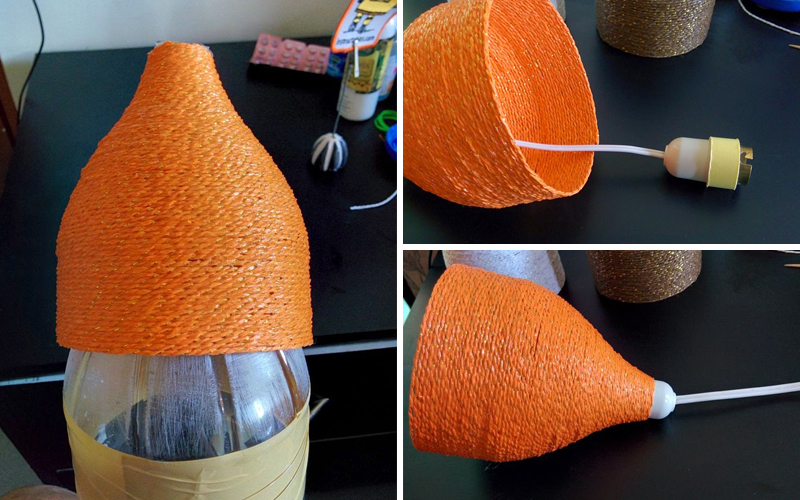 Making a lampshade from threads.