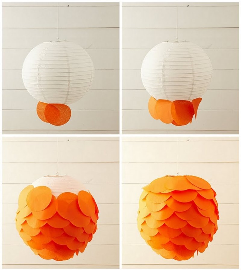 Cover the lampshade with paper circles.