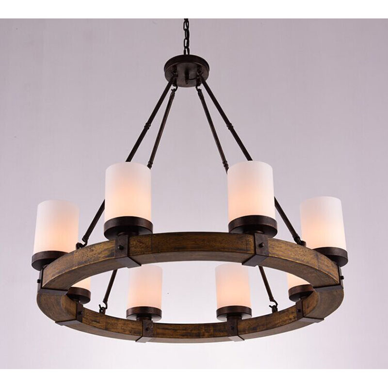 Round wooden chandelier.