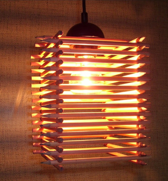 chandelier lamp made of pencils