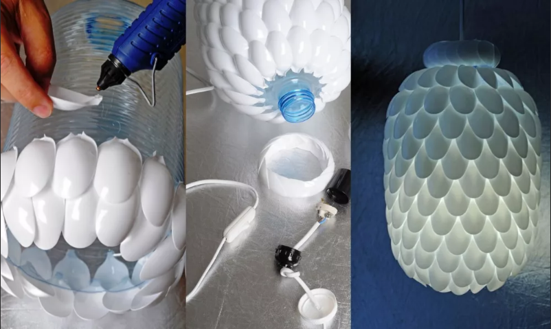 chandelier made of plastic spoons