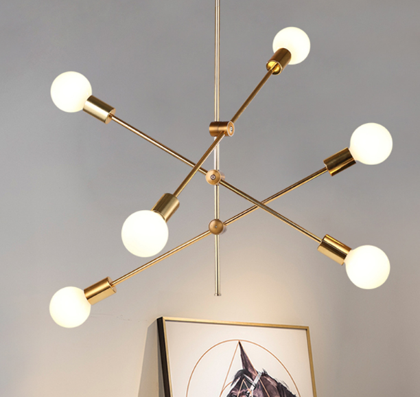 loft style chandelier made of brass pipes