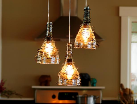 chandelier made from wide bottles 