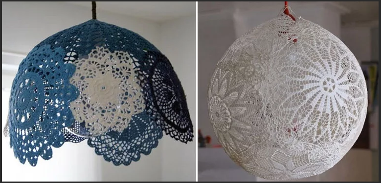 chandelier lamp made of knitted napkins