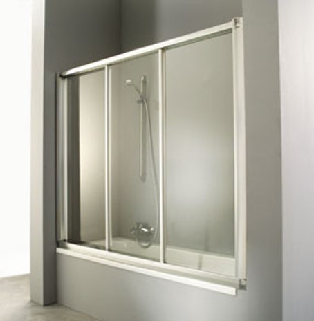 Sliding bath curtains.