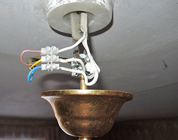 Connecting wires in a chandelier.