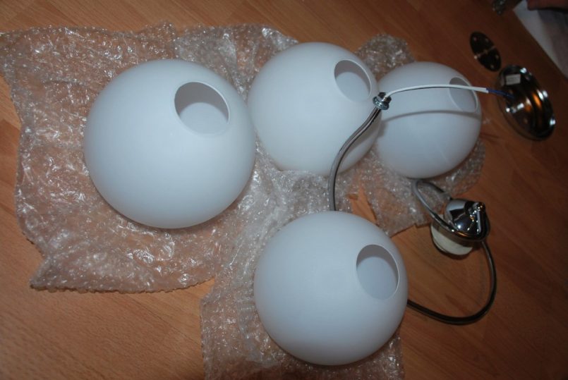 Unpacking the chandelier.