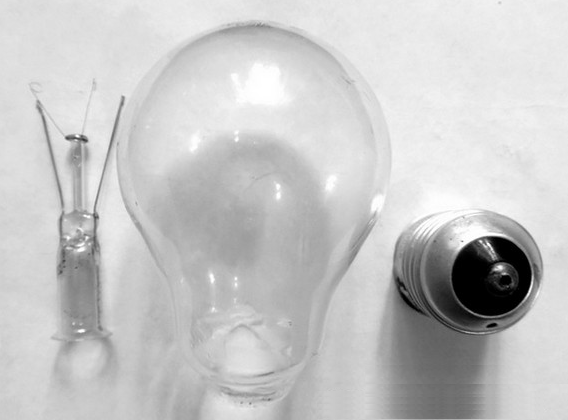 Disassembled light bulb.