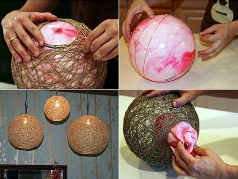 DIY chandelier made of threads.