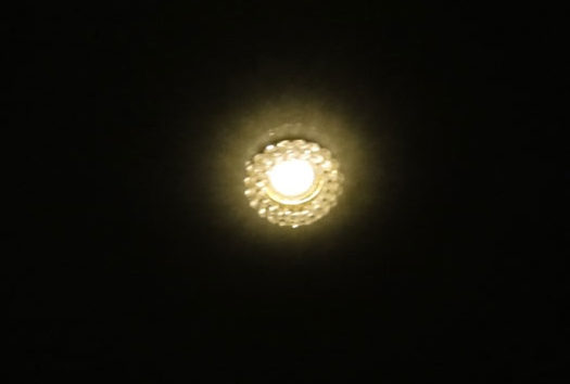 Dim glow of the LED lamp.