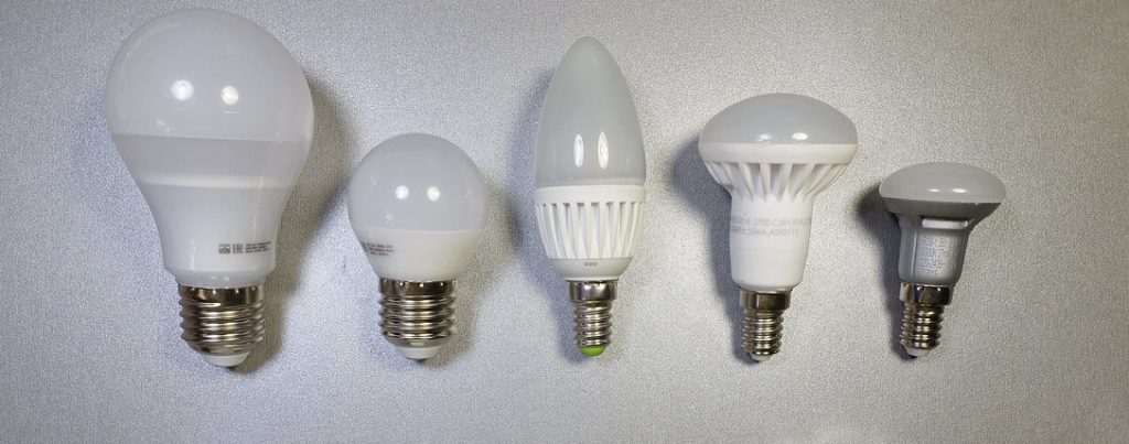 Light bulbs with different types of base.