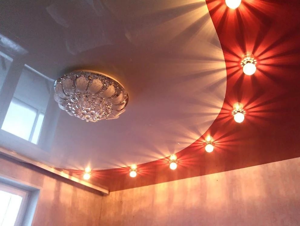 Lamps in a suspended ceiling.