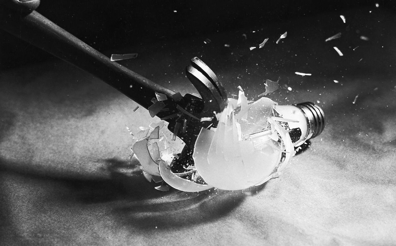 light bulb and hammer