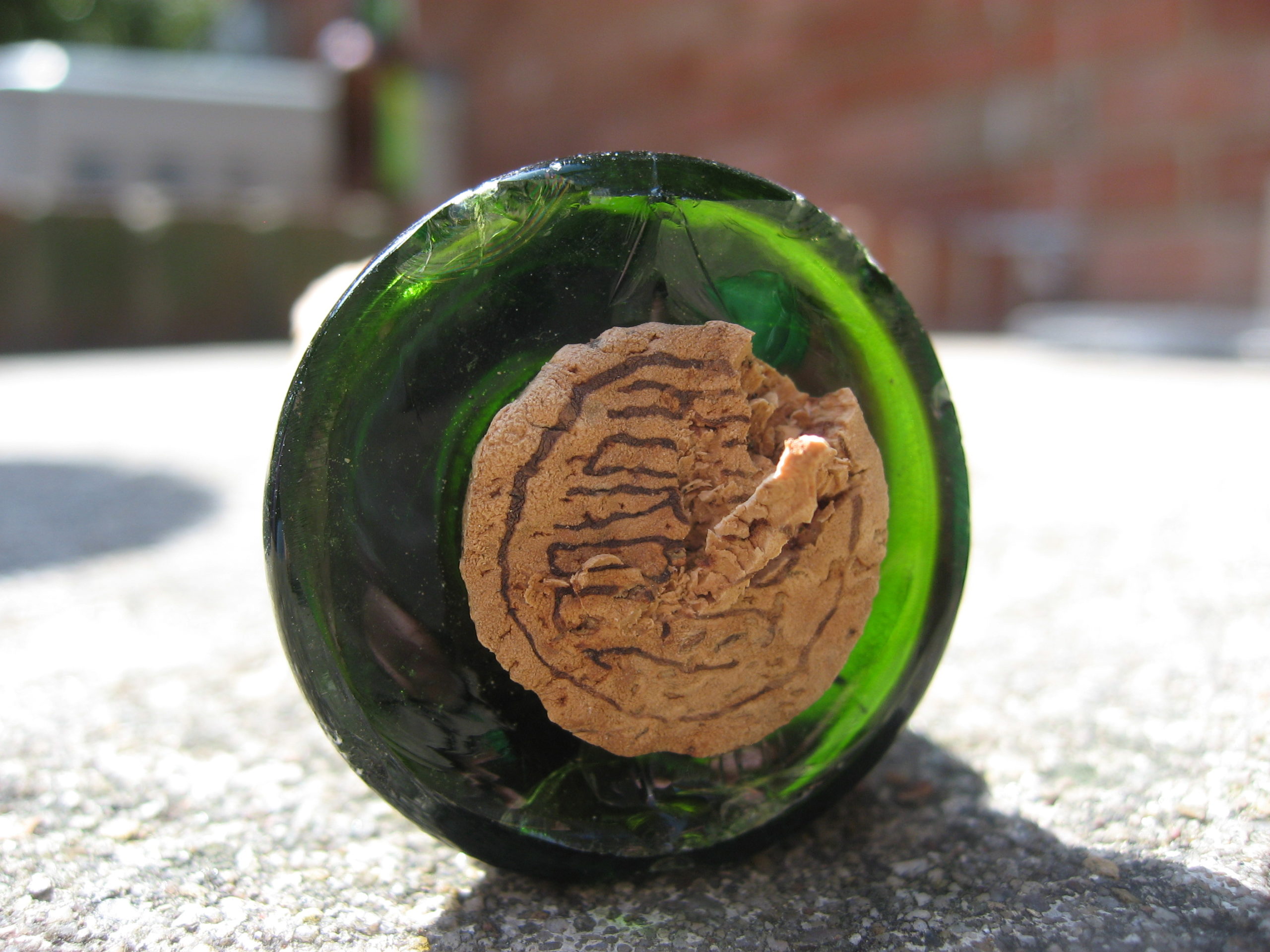 Broken cork in a bottle