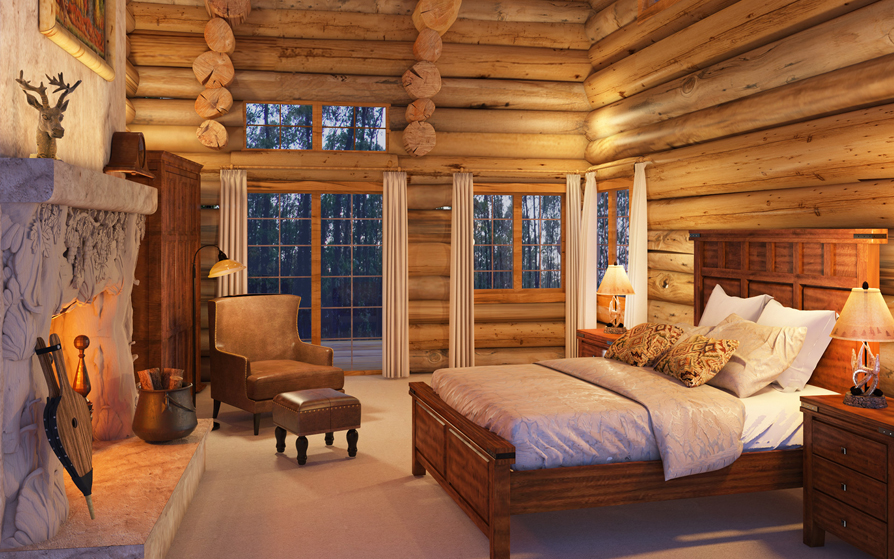 bedroom interior in rustic style