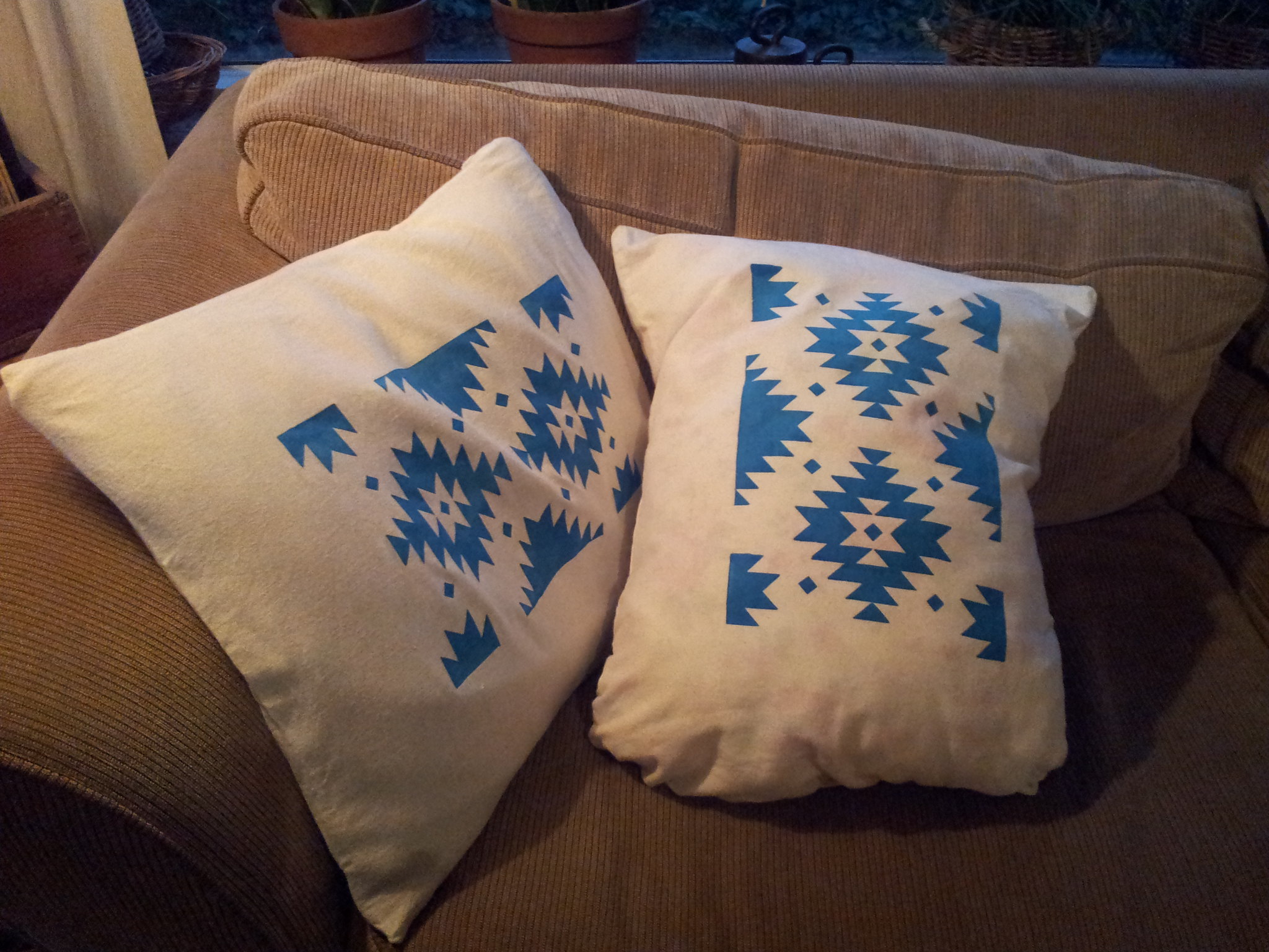 Blue painted pillows