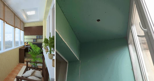 plasterboard ceiling on the balcony