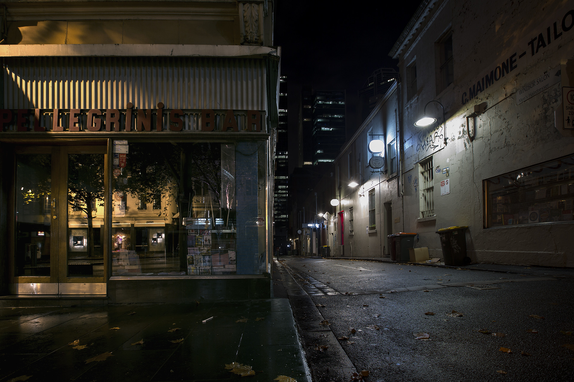 Closed establishments at night
