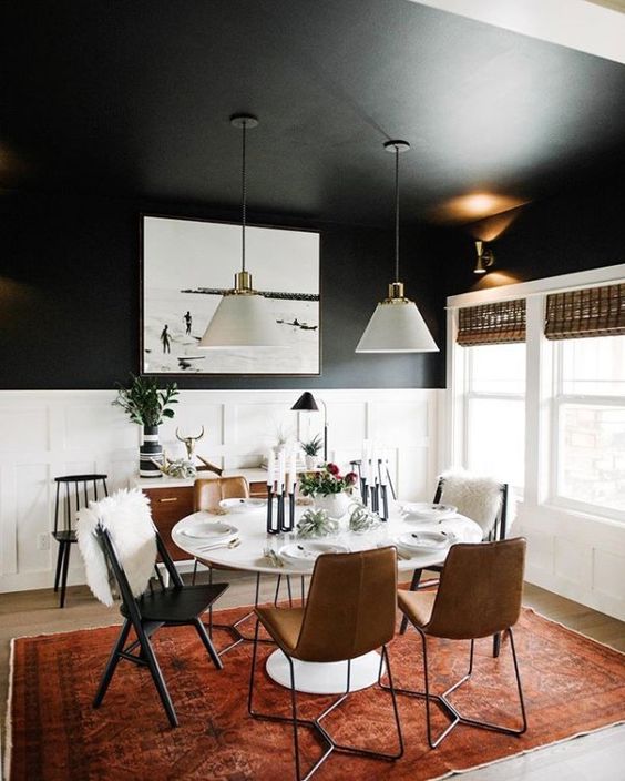 black ceiling in the interior of the room