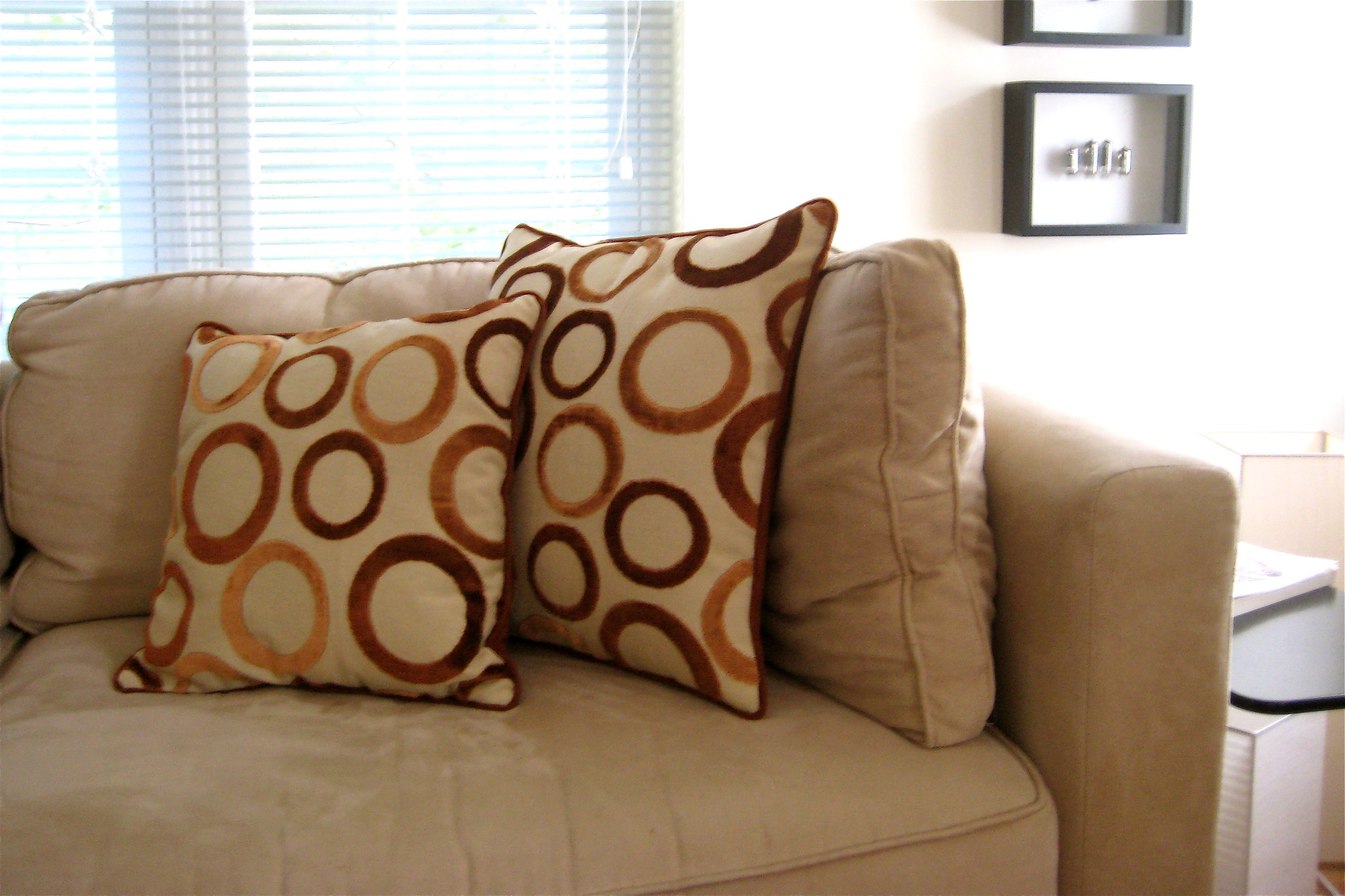 Pillows lie on the sofa