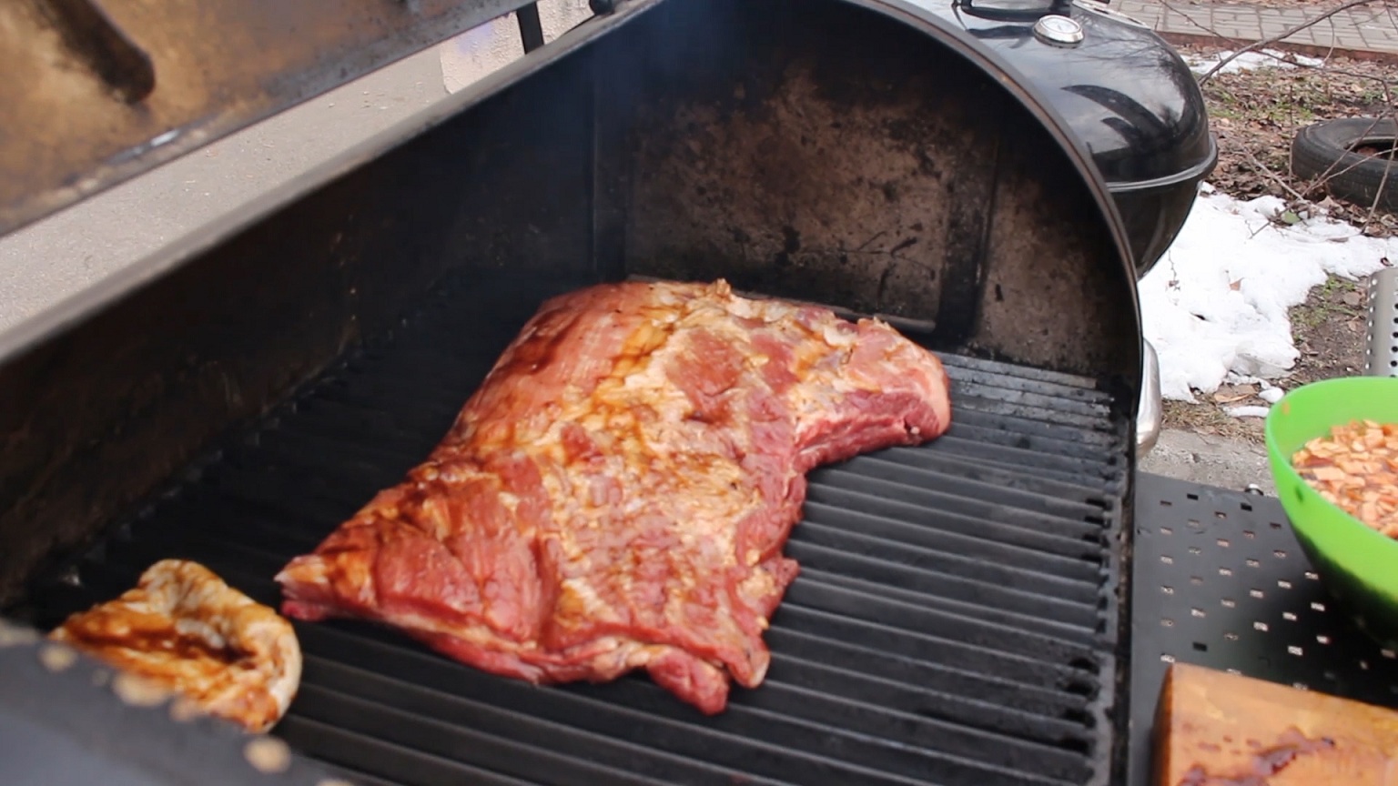 Smoked pork in a smokehouse