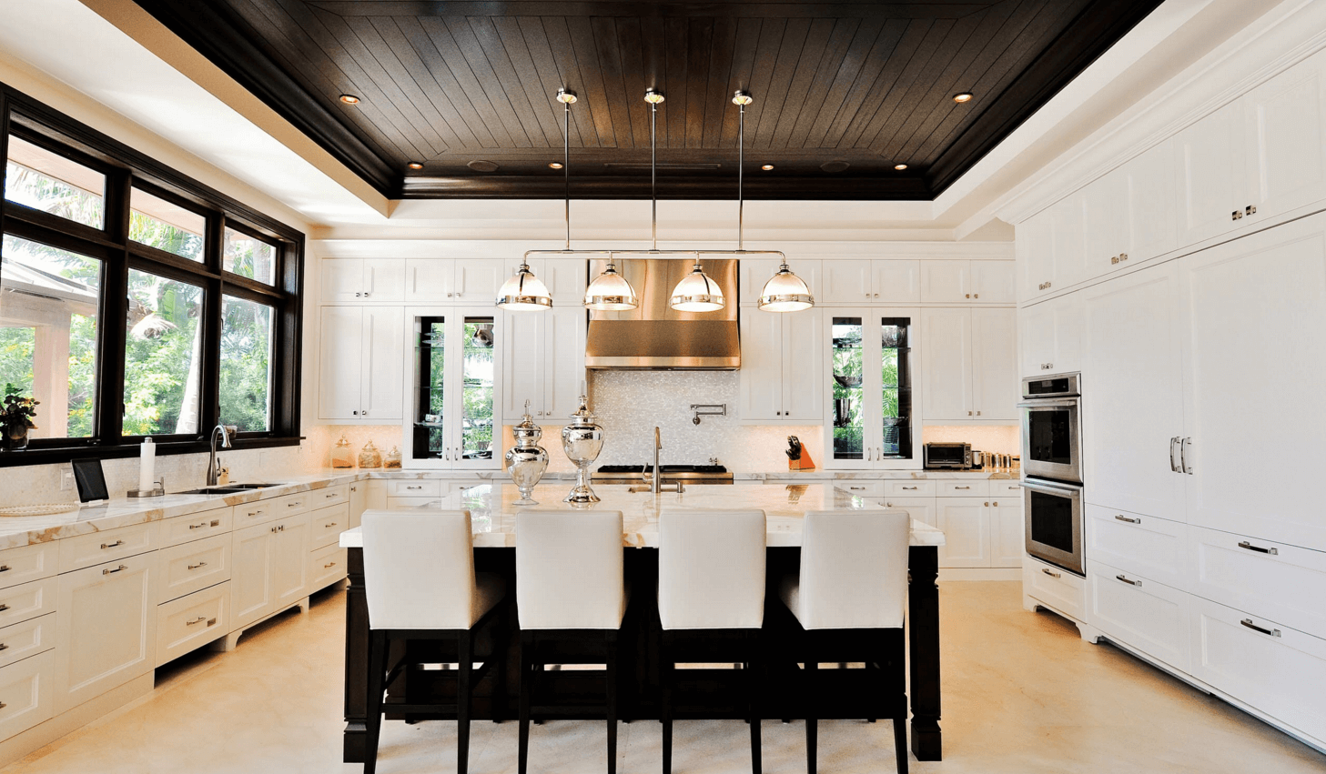 black ceiling in the kitchen interior