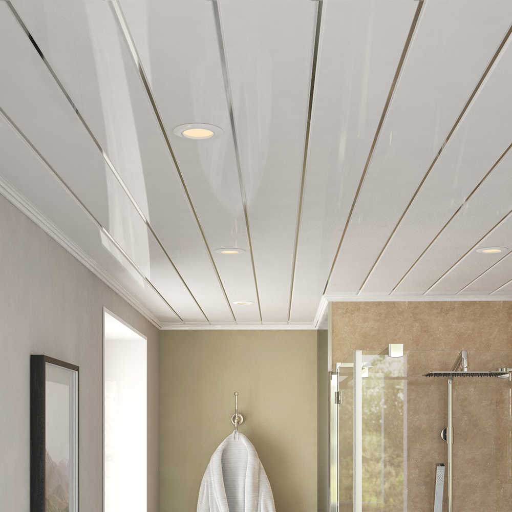 slatted ceiling in the bathroom