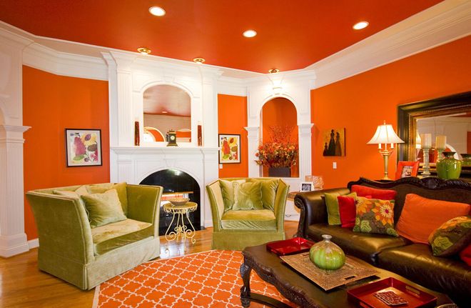 orange stretch ceiling in the interior