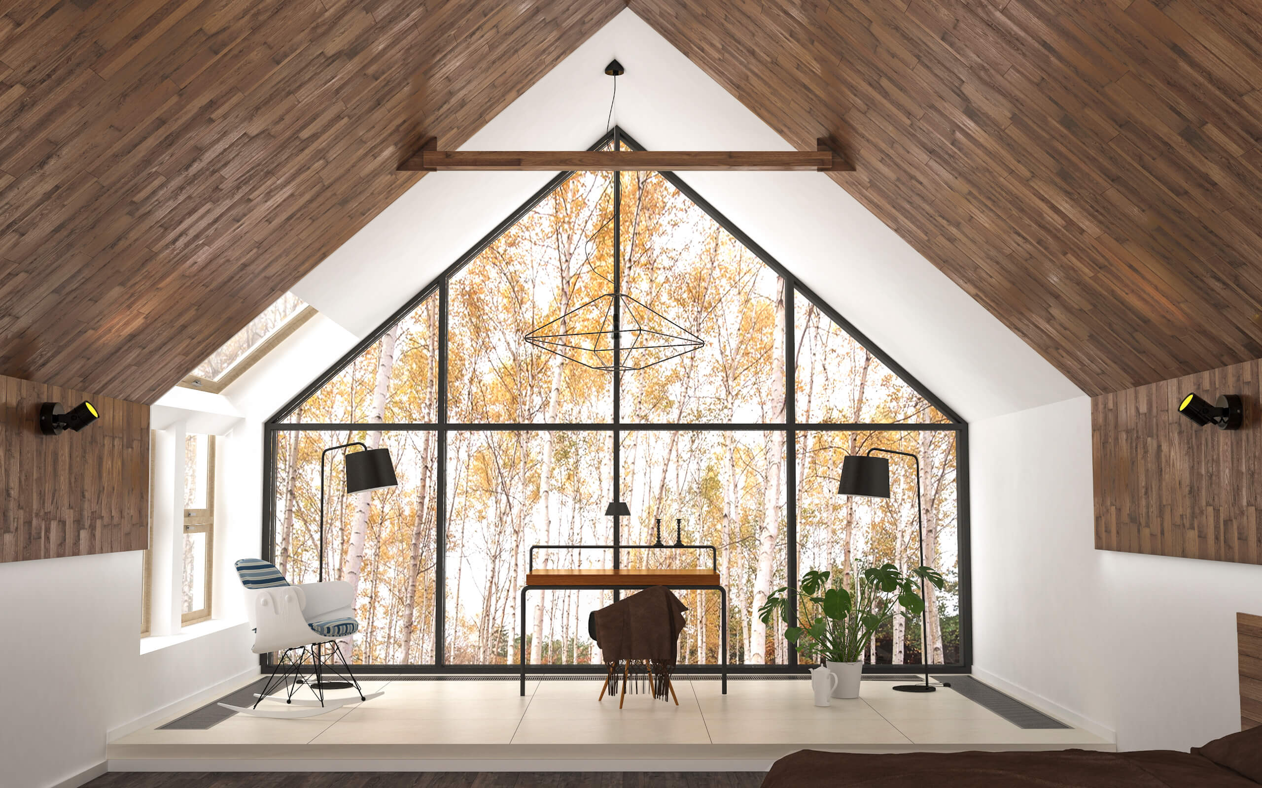ceiling in the bedroom made of MDF panels