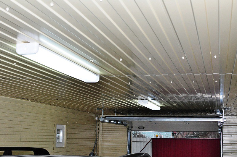 slatted ceiling in garage